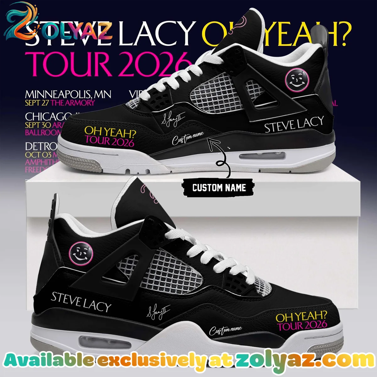 Steve Lacy Oh yeah? Tour Signature Custom Air Force 1 & Jordan 1 Shoes (Design 18)