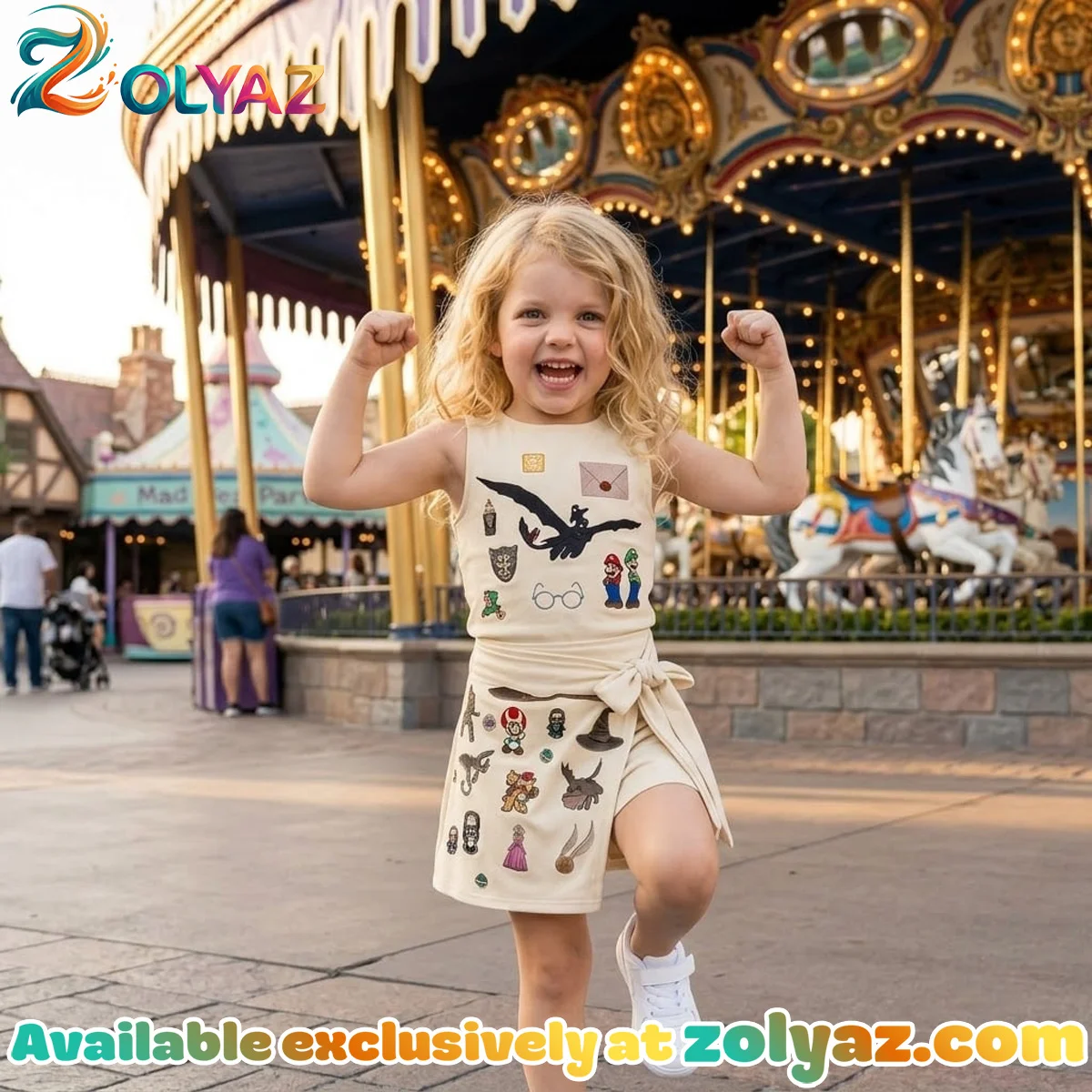 Super Mario Character Pattern Athletic Dress - Tennis Dress Skirt, Mama Mini Family Matching Outfit Super Mario Character Pattern Athletic Dress - Tennis Dress Skirt, Mama Mini Family Matching Outfit