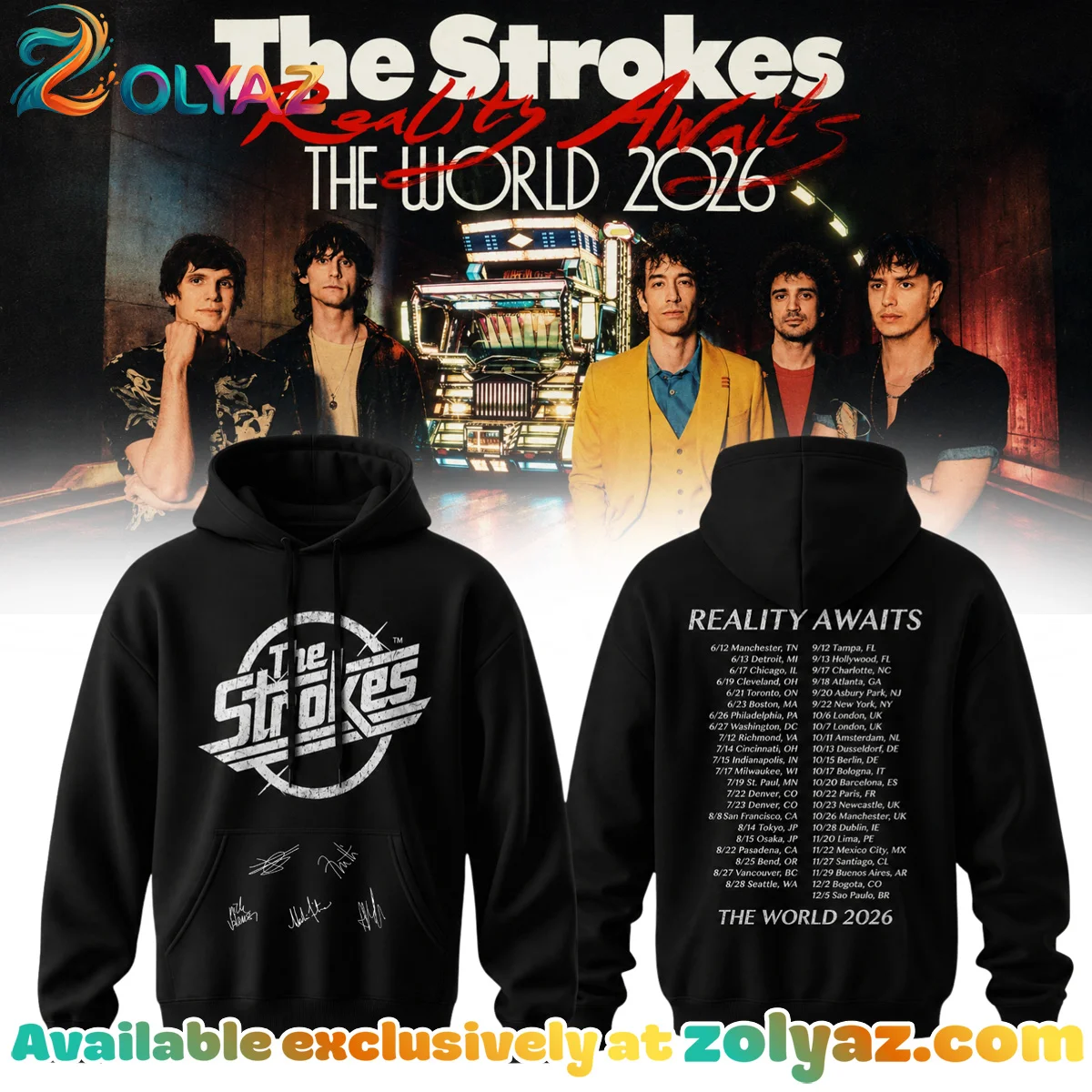The Strokes Reality Awaits Tour Signature Shirt & Hoodie [Drop 4]
