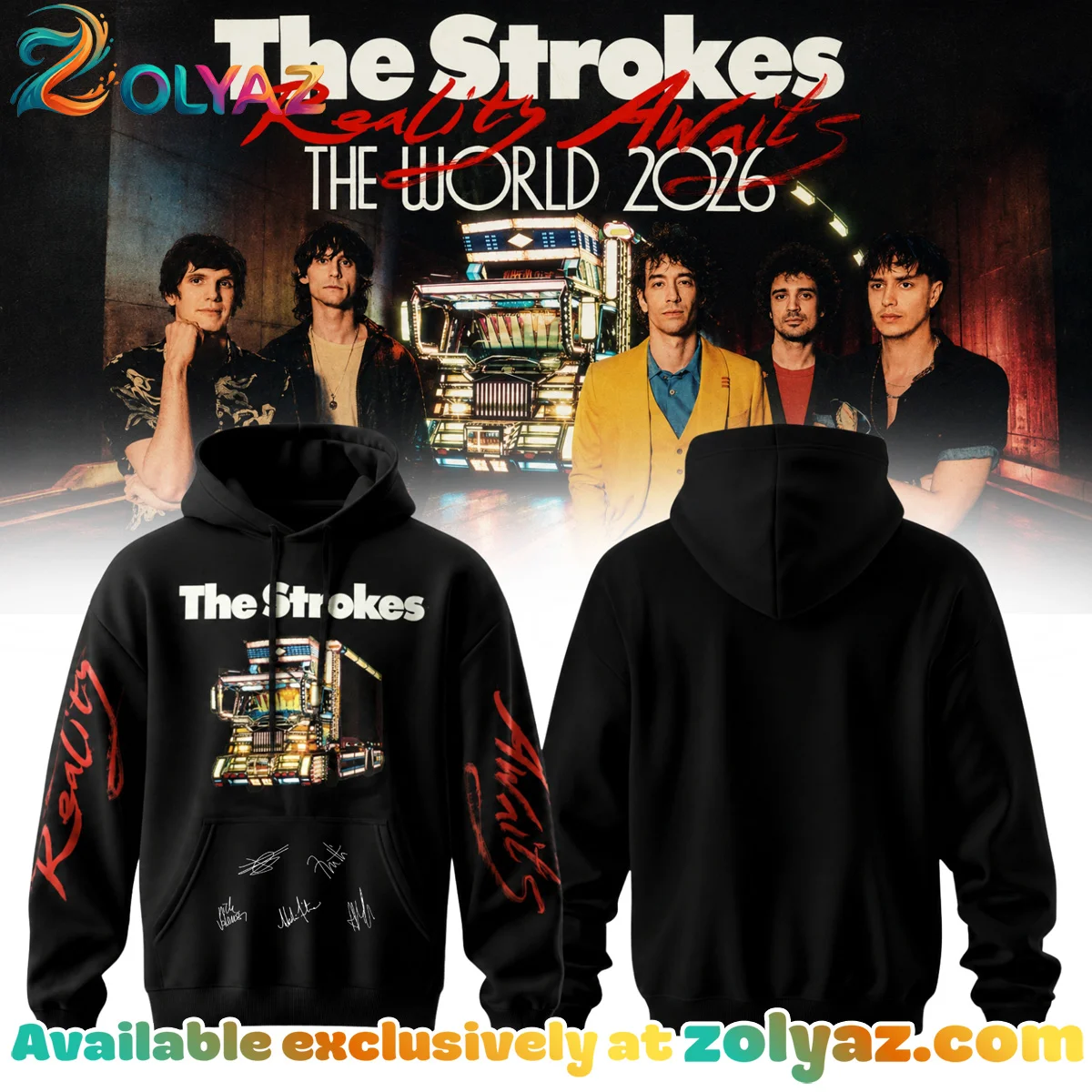 The Strokes Reality Awaits Tour Signature Shirt & Hoodie (Style 1)