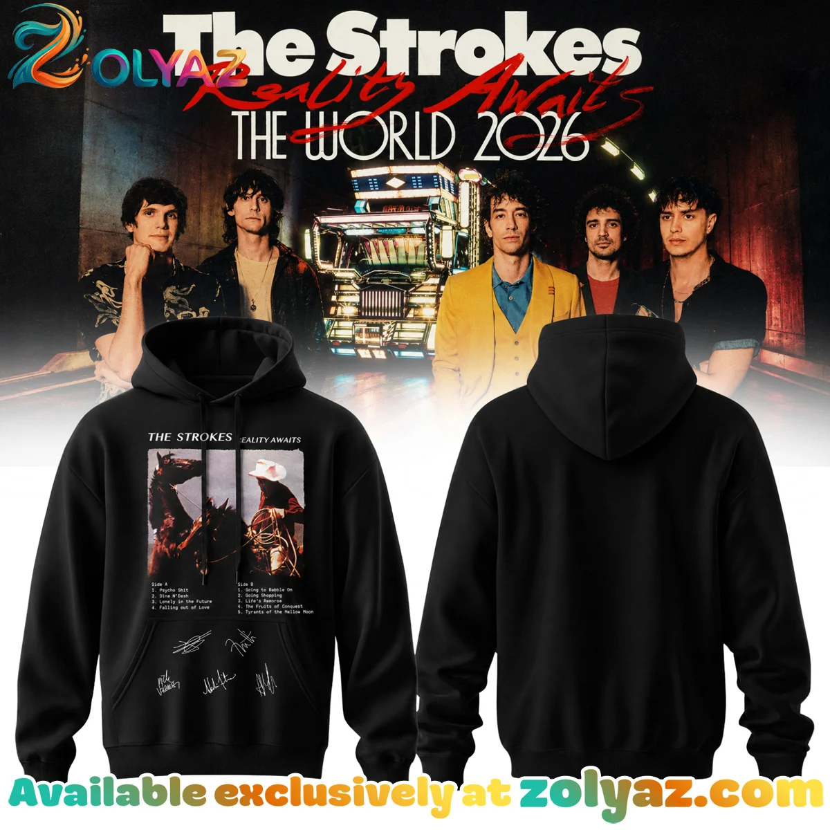 The Strokes Reality Awaits Tour Signature T-Shirt & Hoodie (Style 2)