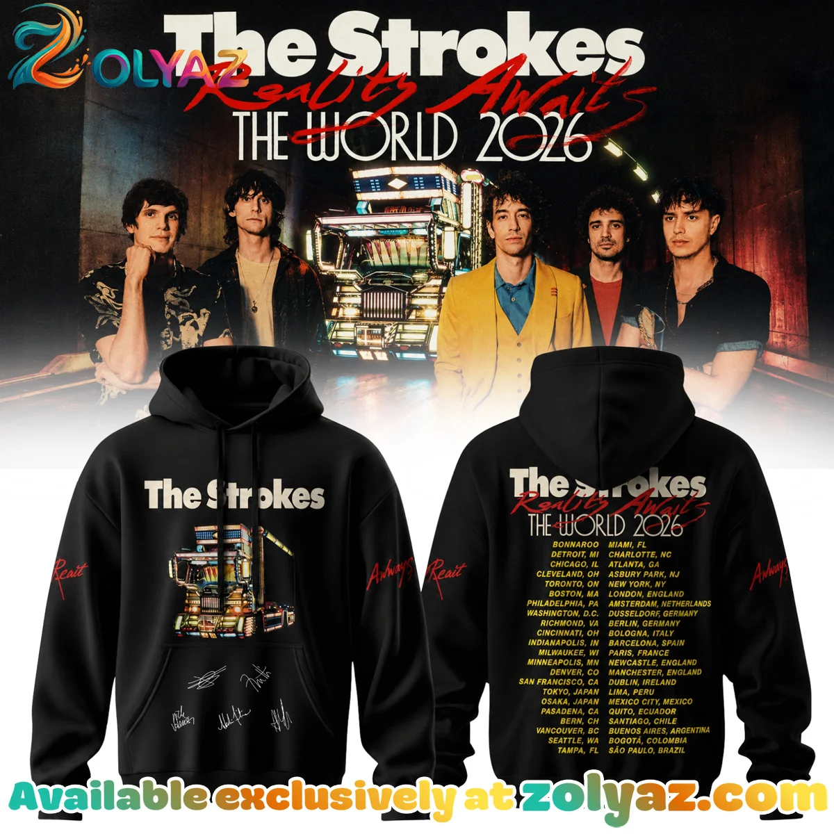 The Strokes Reality Awaits Tour Signature Shirt & Hoodie (Release 5)
