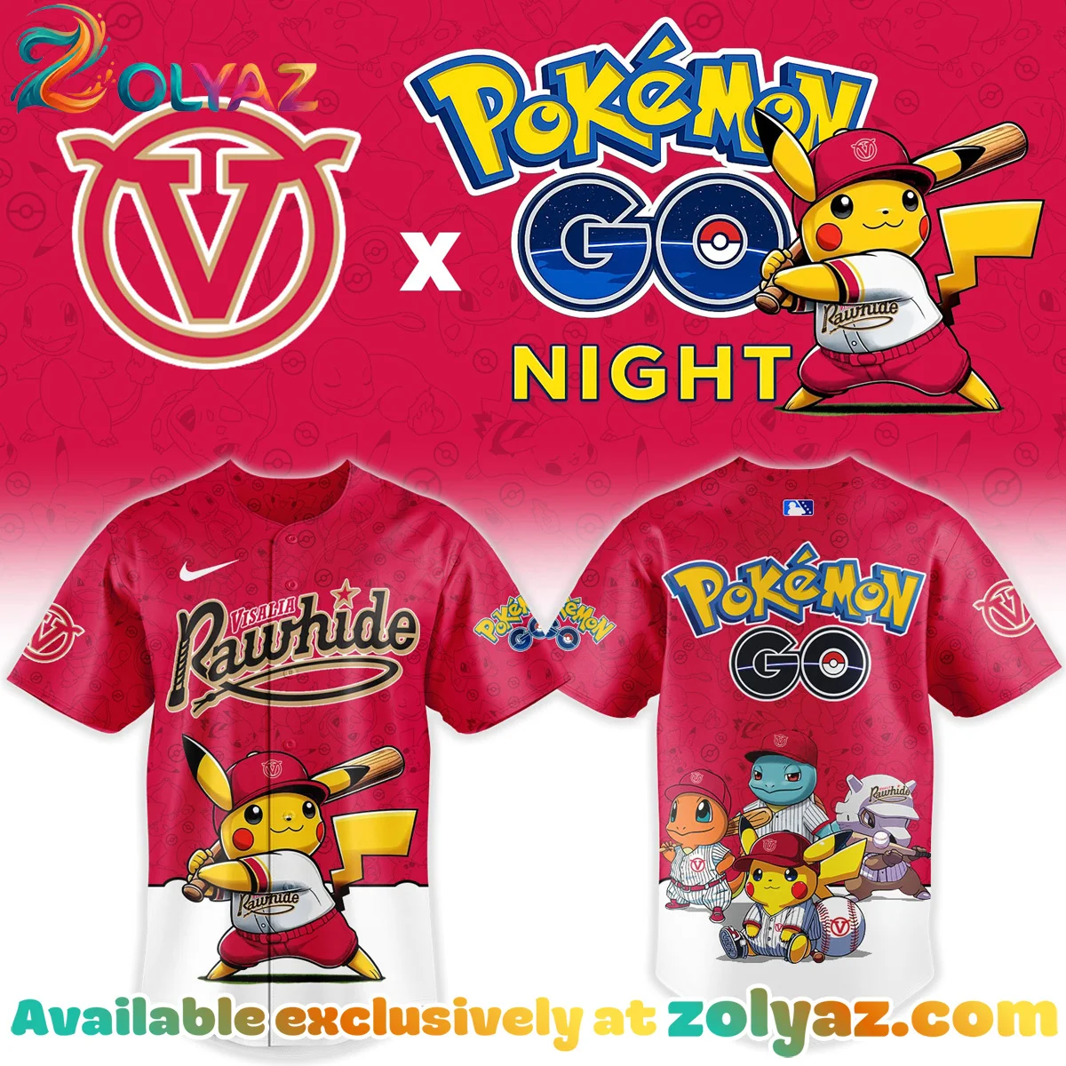 Visalia Rawhide Pokemon GO Night Jersey Visalia Rawhide Pokemon GO Night Jersey