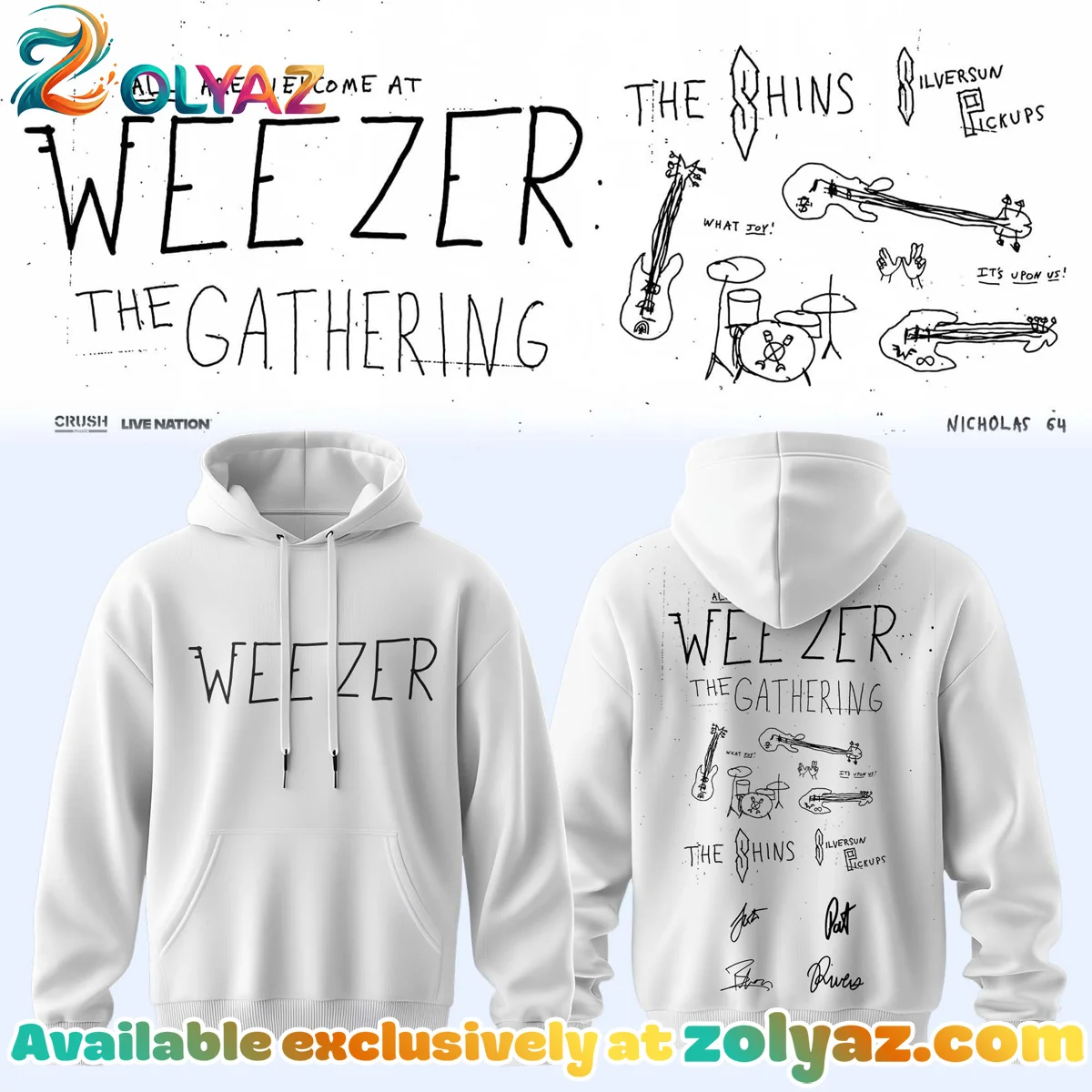 Weezer THE GATHERING WORLD WIDE Signature T-Shirt & Hoodie (Style 3)