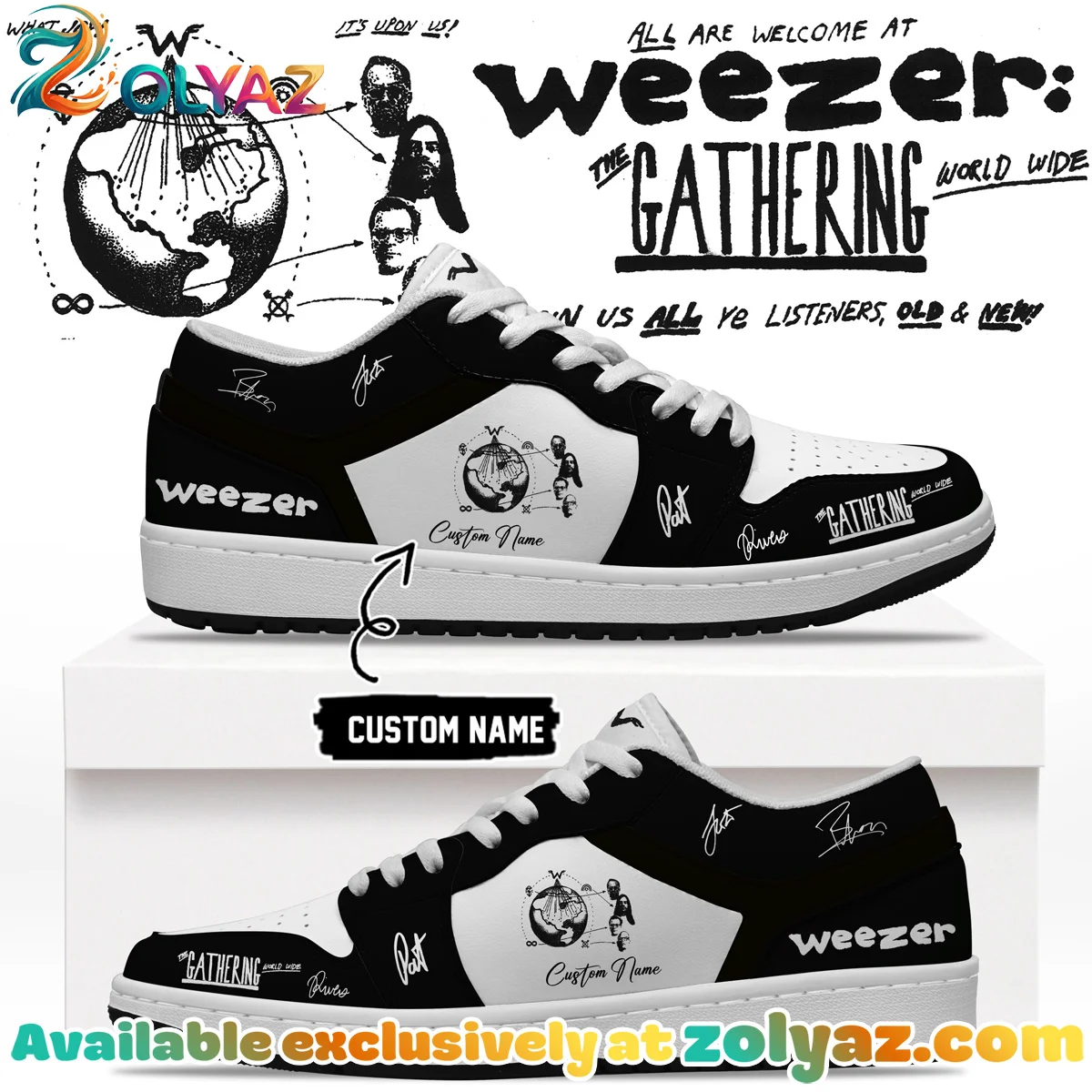 Weezer THE GATHERING WORLD WIDE Signature Custom Air Force 1 & Jordan 1 Shoes [Batch 9]