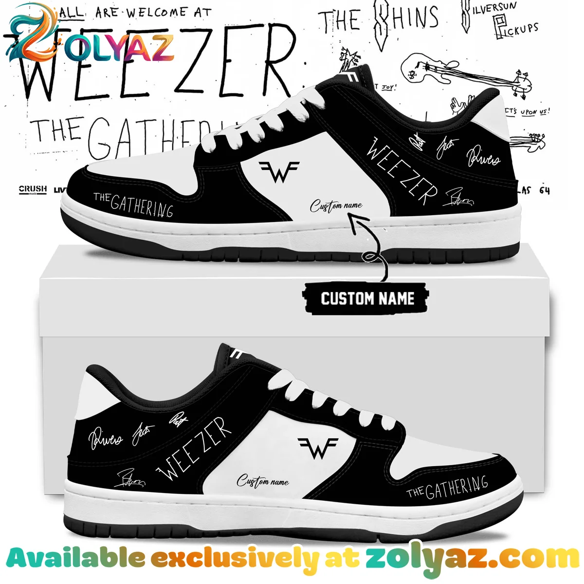 Weezer THE GATHERING WORLD WIDE Signature Custom Air Force 1 & Jordan 1 Shoes (Design 10)