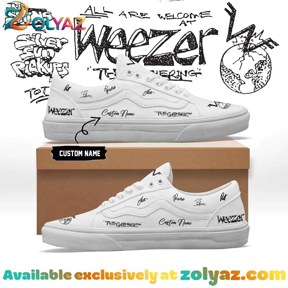 Weezer THE GATHERING WORLD WIDE Signature Custom Air Force 1 & Jordan 1 Shoes (Release 11)