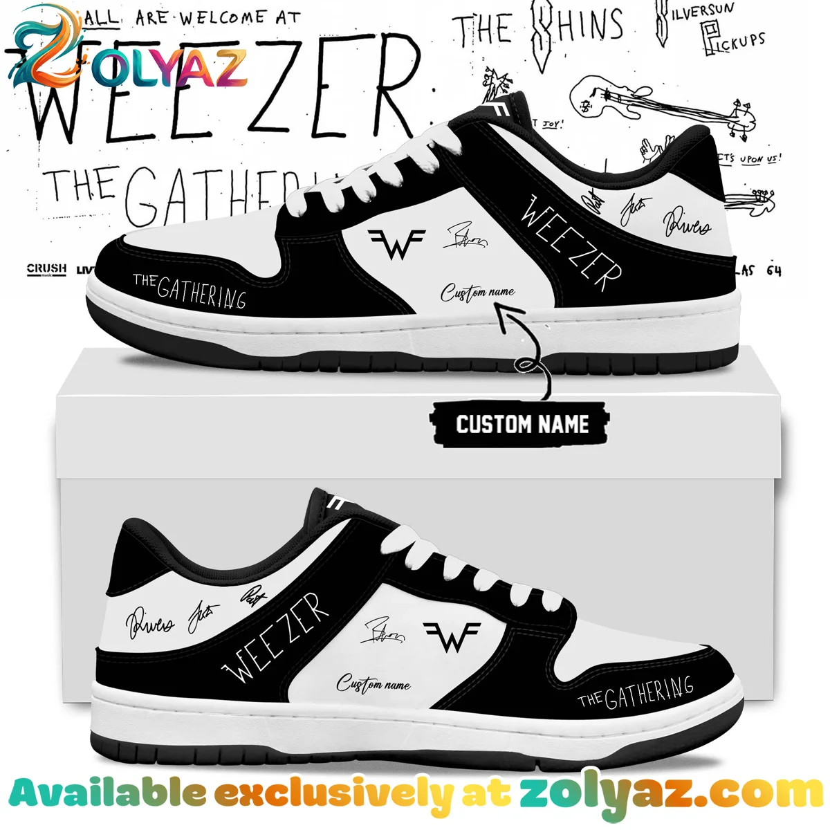 Weezer THE GATHERING WORLD WIDE Signature Custom Air Force 1 & Jordan 1 Shoes (Style 12)