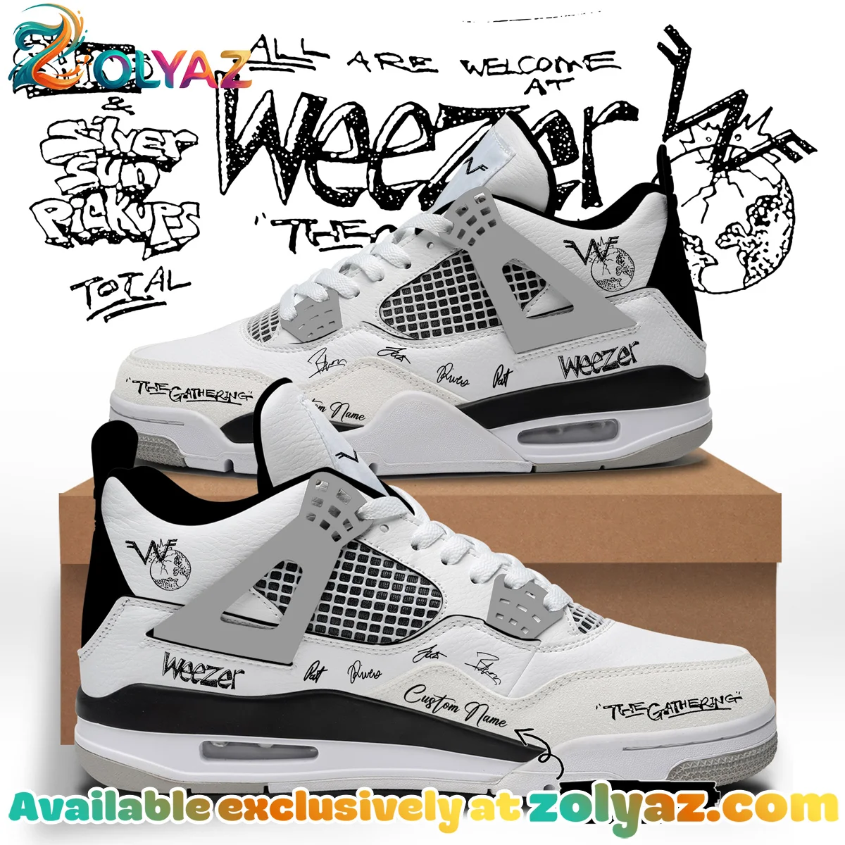 Weezer THE GATHERING WORLD WIDE Signature Custom Air Force 1 & Jordan 1 Shoes (Style 14)