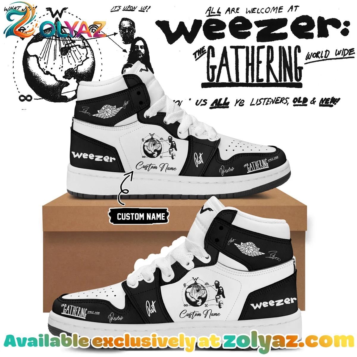 Weezer THE GATHERING WORLD WIDE Signature Custom Air Force 1 & Jordan 1 Shoes [Drop 16]