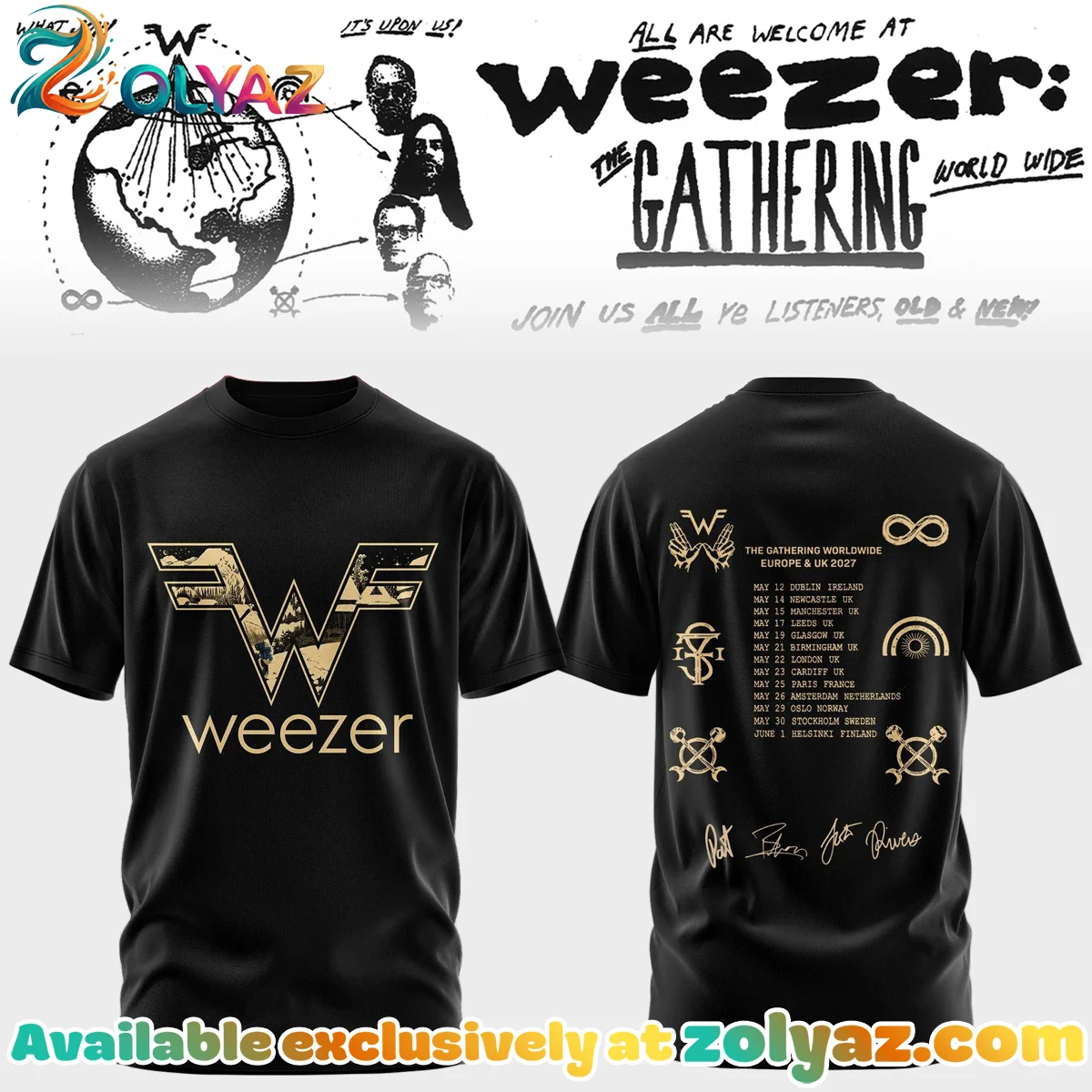 Weezer THE GATHERING WORLD WIDE Signature T-Shirt & Hoodie (Release 20)